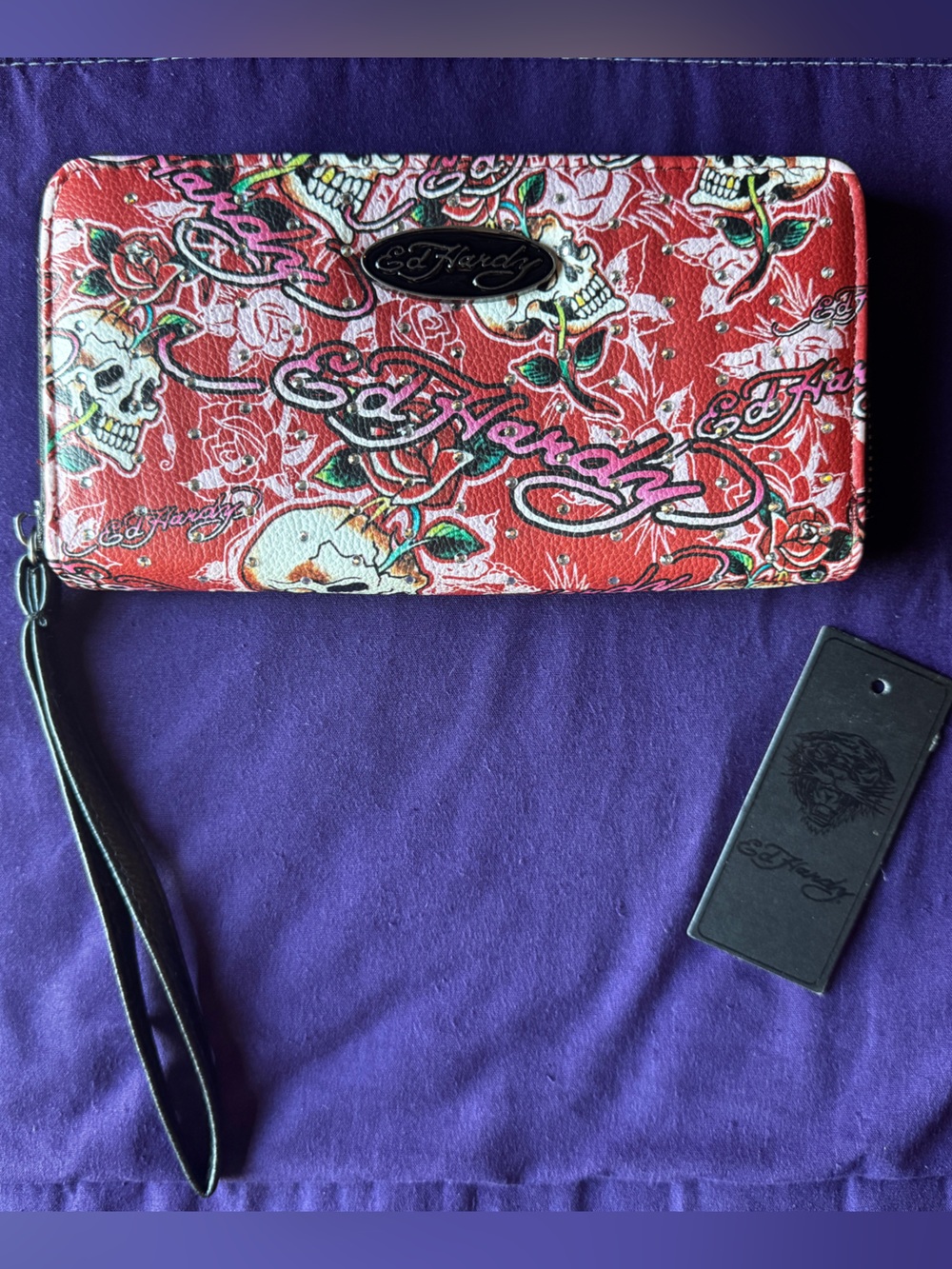 Ed Hardy Red Zip Around Wristlet Wallet NWT